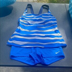 Nike Blue and White Striped Tankini Set